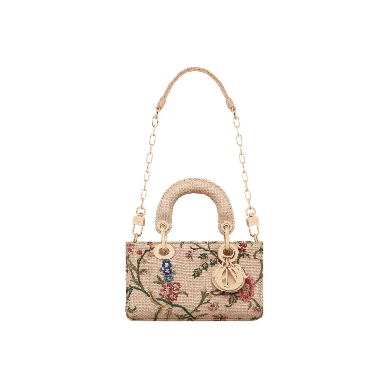 DIOR Lady D-JOY Embroidered Raffia Daisie Bag Shoulder Bag Crossbody Bag Handbag Extra Mini Women's Multicolor-4