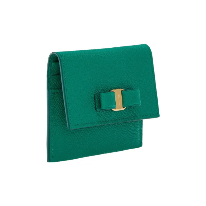 FERRAGAMO Vara Hammered Texture Calfskin Wallet Women's Green-1