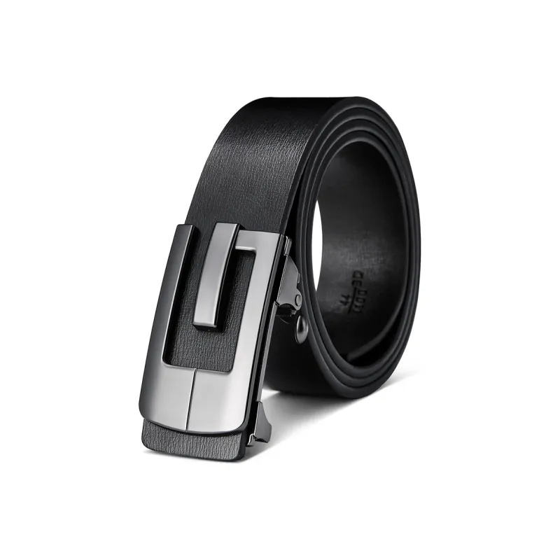 GOLF Cow Split Leather Automatic Buckle Belt Men's Black Gunmetal Color 35mm-1