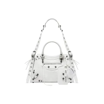 Balenciaga Neo Cagole City Fine Grained Sheepskin One Shoulder Handbag Trumpets Women's White