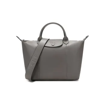 LONGCHAMP Le Pliage Cuir Sheepskin Handbag Medium Size Women's Dove Color