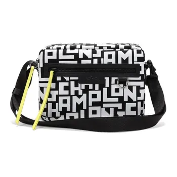 LONGCHAMP Le Pliage Fabric Crossbody Bag Shoulder Bag Women's Black & White