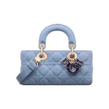 DIOR Lady D JOY Denim Fabric Lady Dior Bag Shoulder Bag Crossbody Bag Handbag Small Size Women's Blue