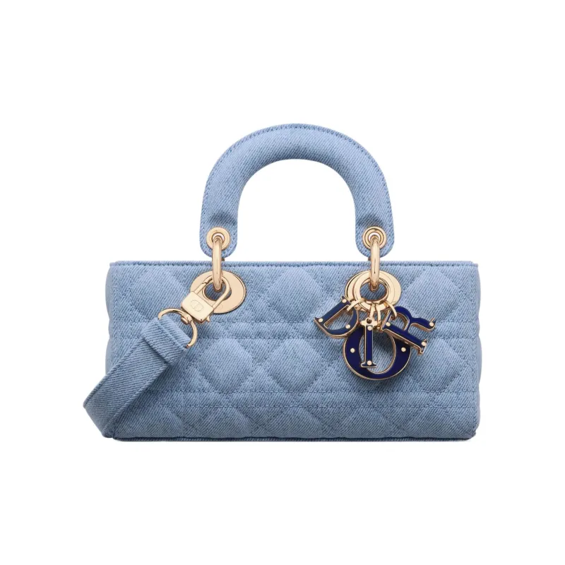 DIOR Lady D JOY Denim Fabric Lady Dior Bag Shoulder Bag Crossbody Bag Handbag Small Size Women's Blue-0