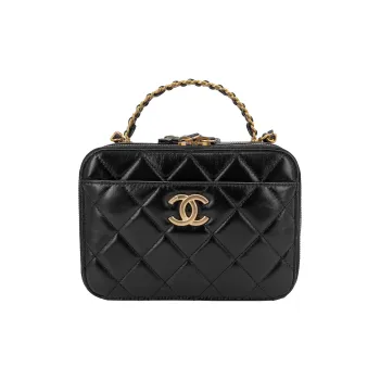 CHANEL Shiny Cow Leather Box Bag, Shoulder Bag, Crossbody Bag, Handbag, Makeup Bag Tubas Women's Black