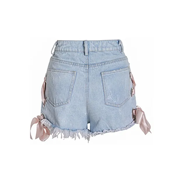 Girly Fancy Club Denim Shorts Women's Light Blue-1