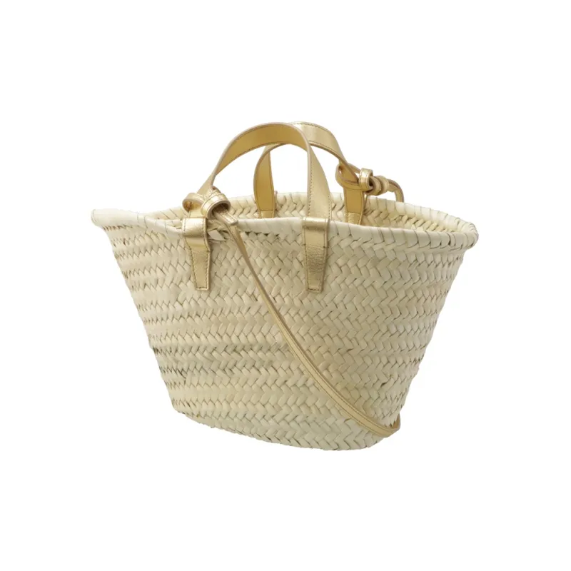 CELINE Triomphe Leather Straw Bag Handbag Teen Women's Light Brown-4