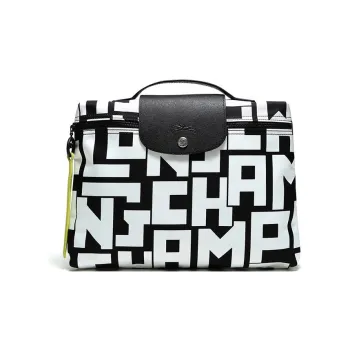 LONGCHAMP Le Pliage Fabric Makeup Bag, Toiletry Bag Women's Black White