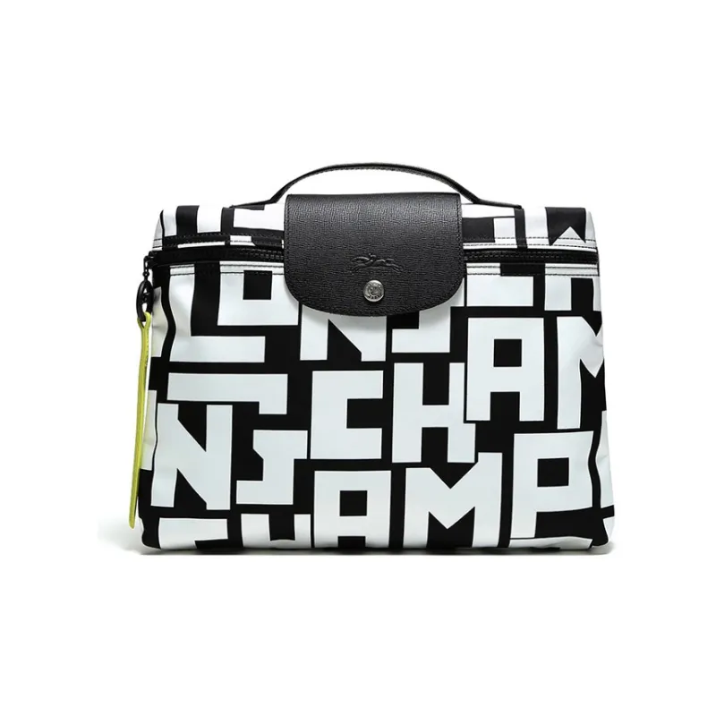 LONGCHAMP Le Pliage Fabric Makeup Bag, Toiletry Bag Women's Black White-0
