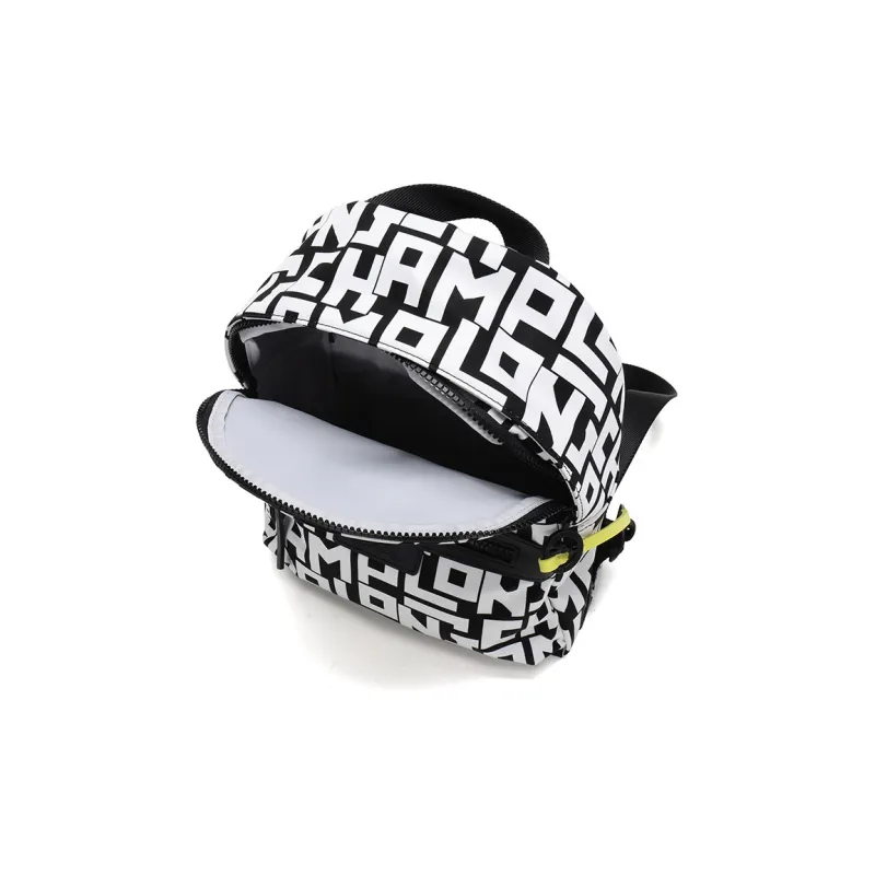 LONGCHAMP Le Pliage LGP Canvas Fabric Backpack Small Size Women's Black White-5