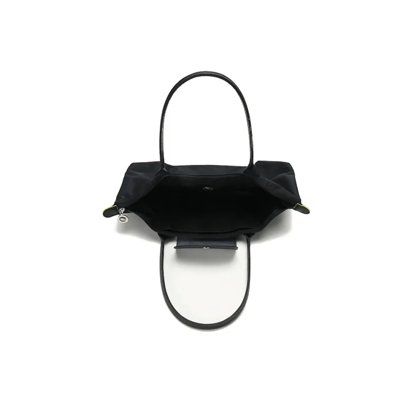 LONGCHAMP Le Pliage Green Eco Friendly Canvas With Leather Trim Dumpling Bag Handbag, Shoulder Bag Unisex Black-5