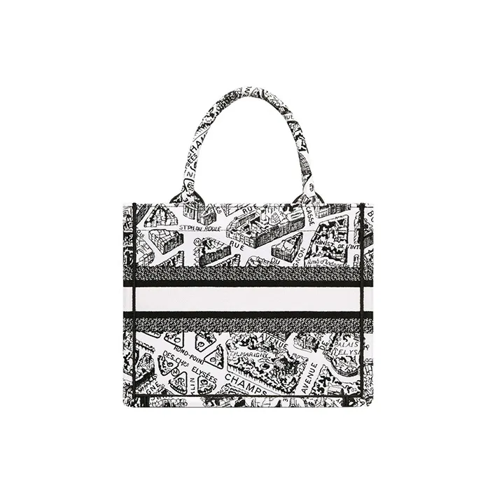 DIOR Embroidery Tote Bag, Shopping Bag, Handbag Trumpets Women's White/Black-2