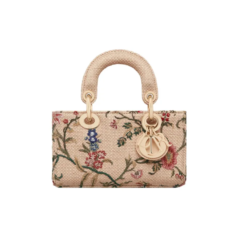 DIOR Lady D-JOY Embroidered Raffia Daisie Bag Shoulder Bag Crossbody Bag Handbag Extra Mini Women's Multicolor-0