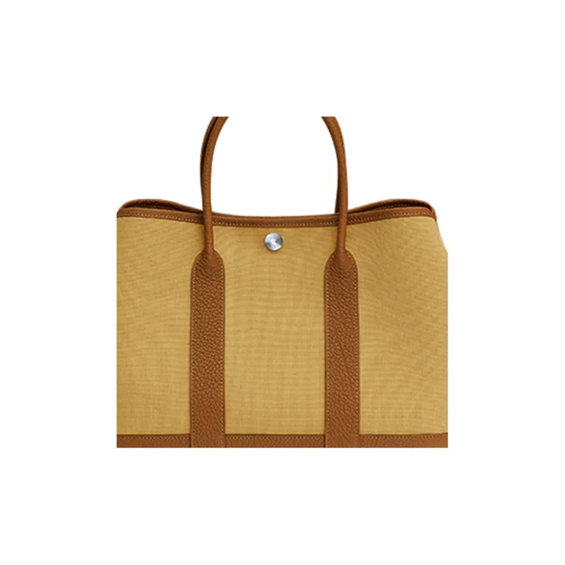 HERMES Garden Party Canvas With Negonda Calfskin Garden Bag Canvas Bag Handbag Unisex Ginger Yellow-3