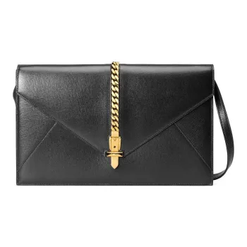 GUCCI Sylvie 1969 Leather Handheld Shoulder Bag Women's Black
