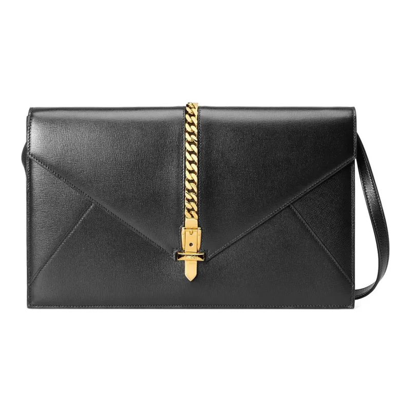 GUCCI Sylvie 1969 Leather Handheld Shoulder Bag Women's Black-0