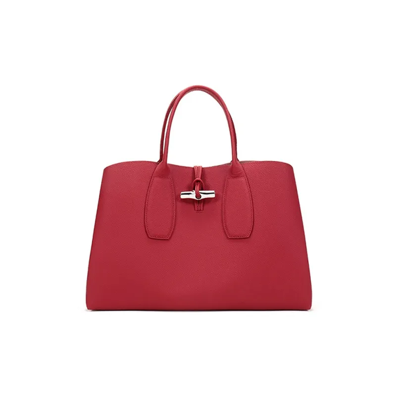 LONGCHAMP Roseau Cow Leather Handbag Large Size Women's Red-0
