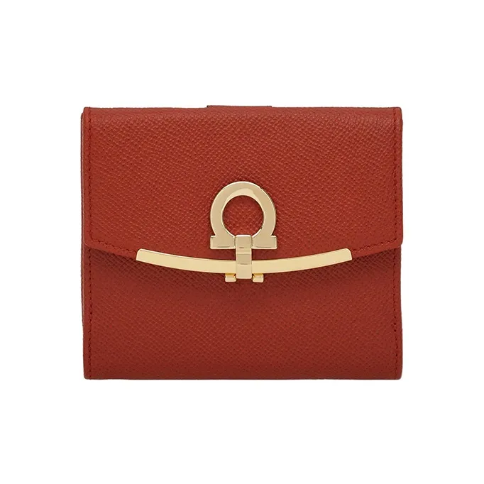 FERRAGAMO GANCINI Calfskin Wallet Women's Red-0