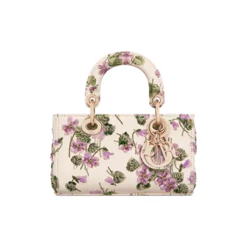 DIOR Lady D-JOY Embroidered Cow Leather Daisie Bag Shoulder Bag Crossbody Bag Handbag Extra Mini Women's White/Purple