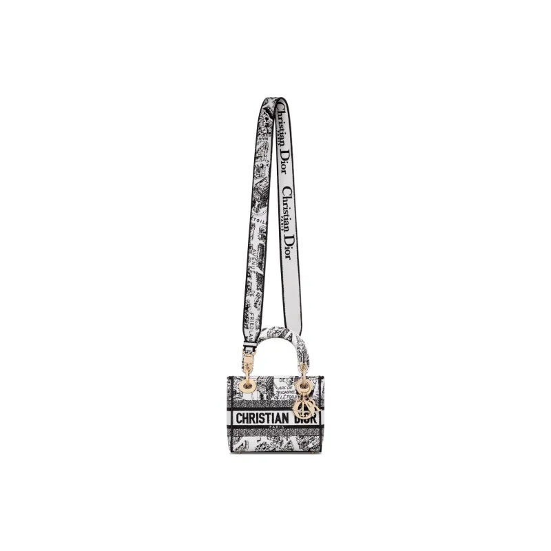 DIOR Lady D-Lite Embroidery Daisie Bag Shoulder Bag Crossbody Bag Handbag Mini Women's White/Black-3