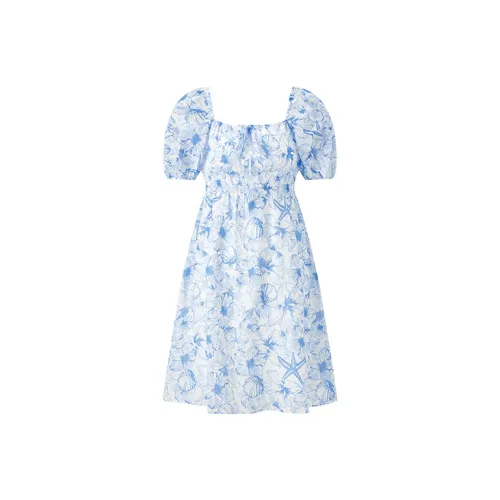 PEACEBIRD Short-Sleeved Dresses Women's Blue Pattern