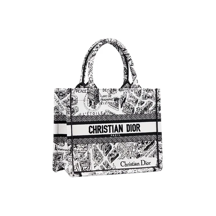 DIOR Embroidery Tote Bag, Shopping Bag, Handbag Trumpets Women's White/Black-1