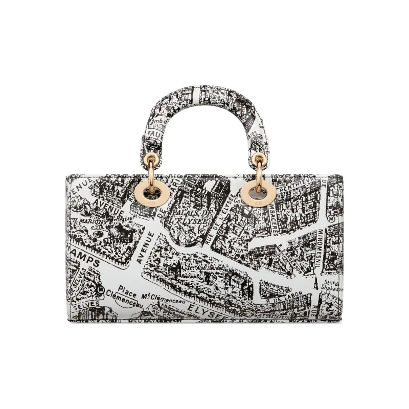 DIOR Lady D-JOY Cow Leather Embroidery Daisie Bag Shoulder Bag Crossbody Bag Handbag Medium Size Women's Black/White-3