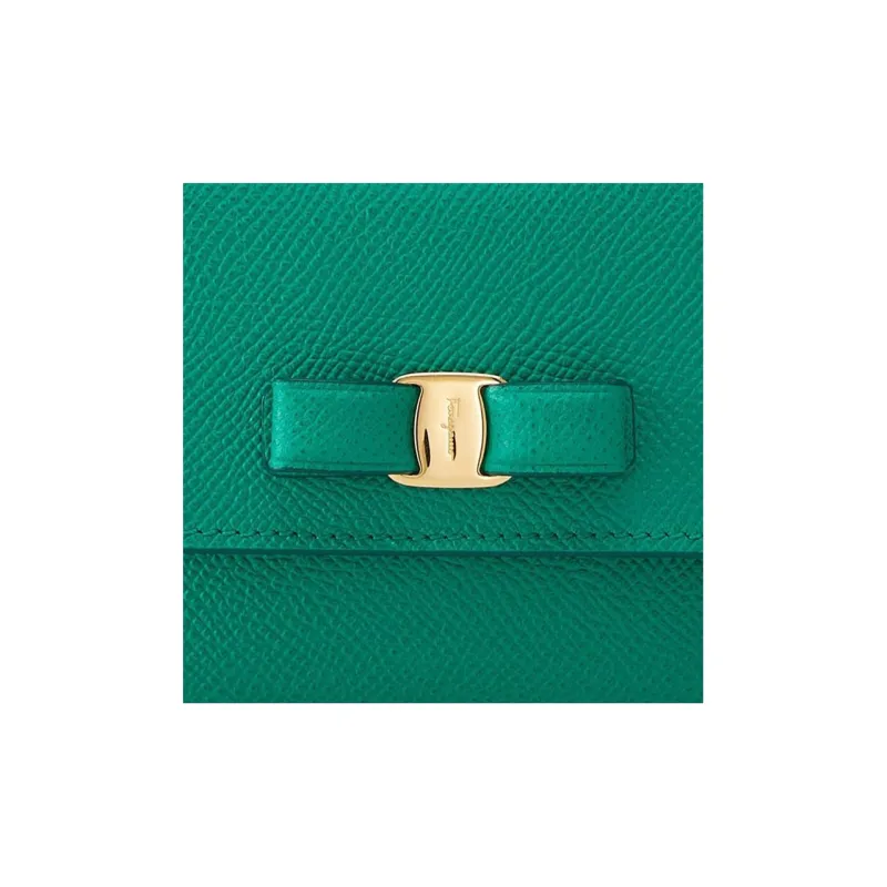 FERRAGAMO Vara Hammered Texture Calfskin Wallet Women's Green-4
