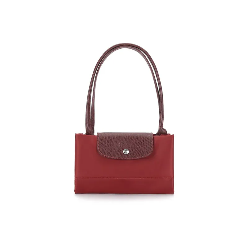 LONGCHAMP Le Pliage Green Recycled Canvas With Leather Trim Tote Handbag, Shoulder Bag Women's Red-6