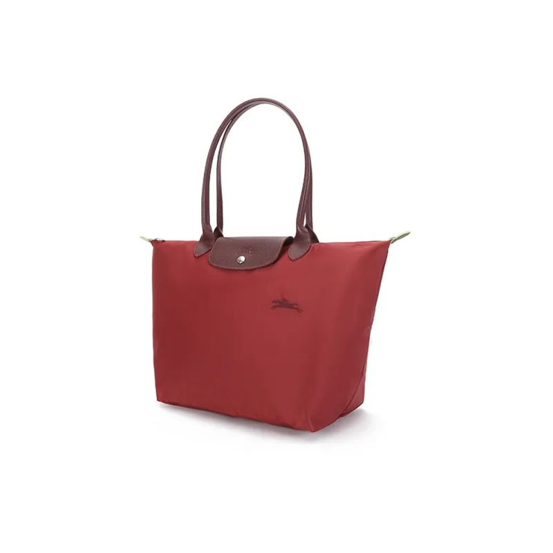 LONGCHAMP Le Pliage Green Recycled Canvas With Leather Trim Tote Handbag, Shoulder Bag Women's Red-1