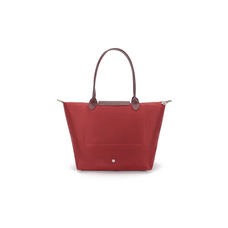 LONGCHAMP Le Pliage Green Recycled Canvas With Leather Trim Tote Handbag, Shoulder Bag Women's Red-2