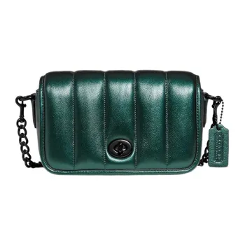 COACH Dinky Cow Leather Chain Bag, Portable Crossbody Bag, Shoulder Bag Trumpets Women's Dark Green