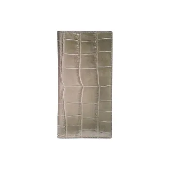 COACH Breast Pocket Crocodile Embossed Leather Clutch Card Holder, Wallet Women's Ebony