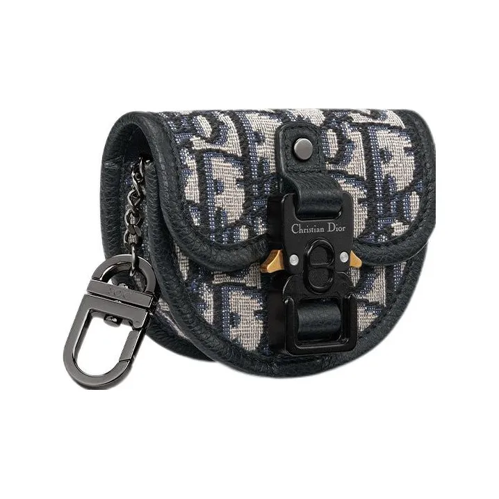 DIOR Oblique Printed Fabric Clutch Coin Purse Men's Beige & Black-1