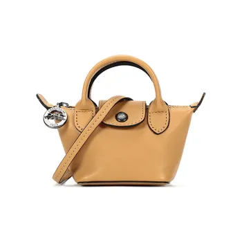 LONGCHAMP Le Pliage Cuir Sheepskin Dumpling Bag Portable Crossbody Bag Shoulder Bag Mini Women's Molasses Color