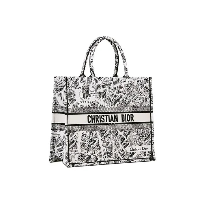 DIOR BookTote Embroidery Tote Bag, Shopping Bag, Handbag Tubas Women's White/Black-1