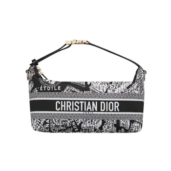 DIOR DiorTravel Embroidery Clutch Medium Size Women's Black/White