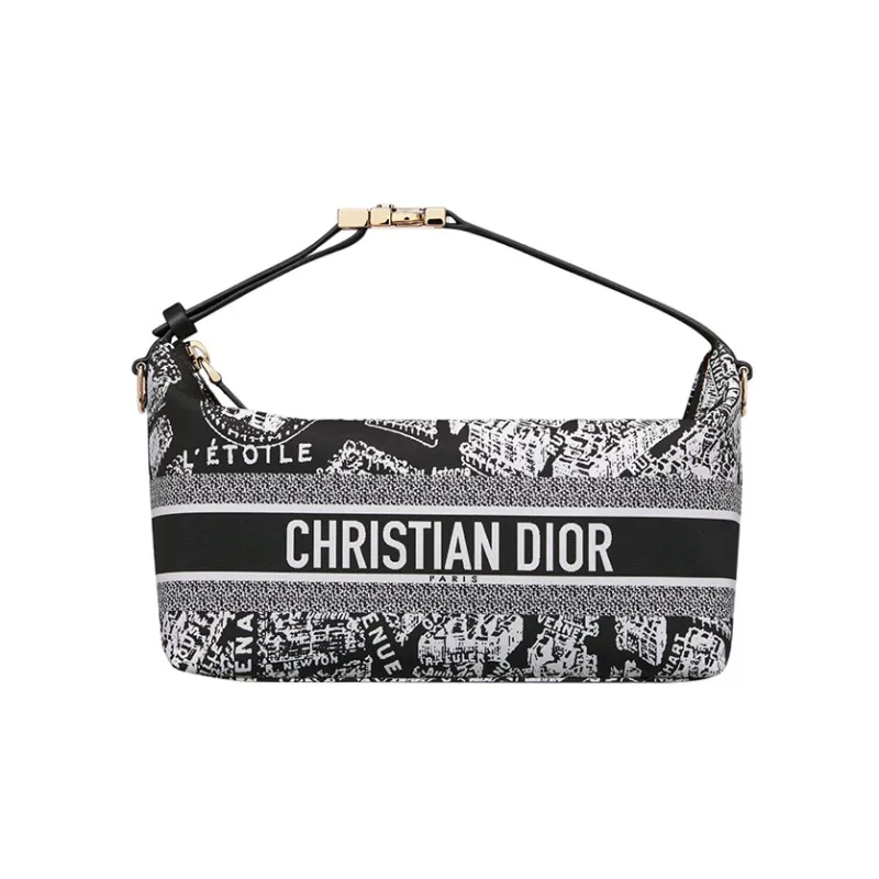 DIOR DiorTravel Embroidery Clutch Medium Size Women's Black/White-0