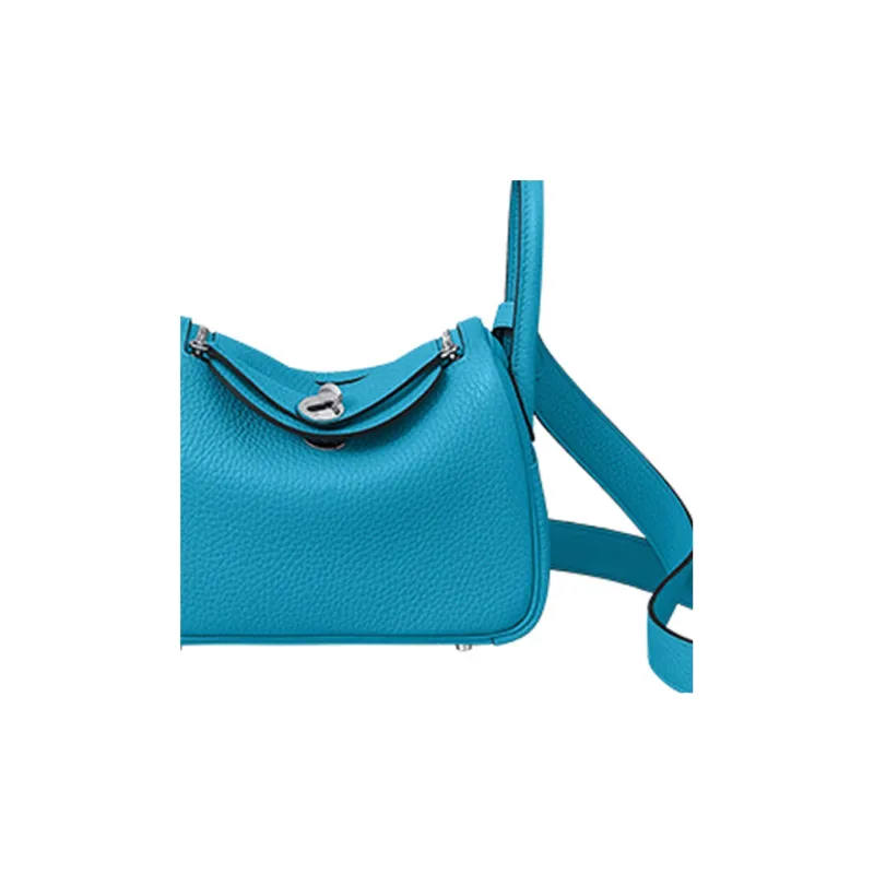 HERMES Lindy Clemence Bullock Leather Handbag Shoulder Bag Crossbody Bag Mini Women's 0F Bleu Frida Frida Blue-3