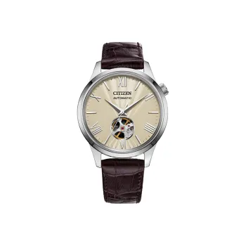 CITIZEN Mechanical Movement Cow Leather Strap Watch Unisex Coffee Watch Dial