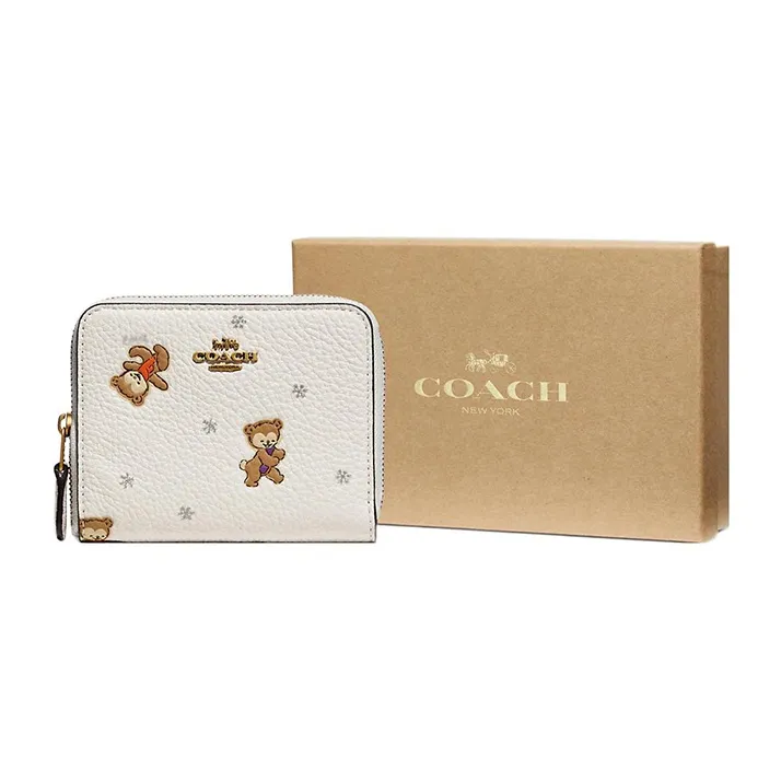 COACH Zip Around Pebbled Leather Card Holder Wallet Regular Women's Elephant Gray-5