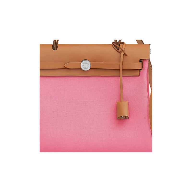 HERMES Herbag Zip Reversible Canvas Cow Leather Handbag Shoulder Bag Crossbody Bag Women's AJ Pink-4
