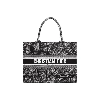 DIOR BookTote Embroidery Tote Bag, Shopping Bag, Handbag Medium Size Women's Black/White