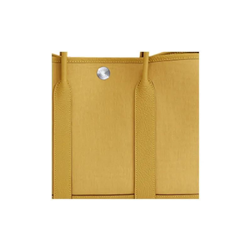 HERMES Garden Party Canvas With Negonda Calfskin Handbag Unisex Ginger Yellow/Cardamom Green-3