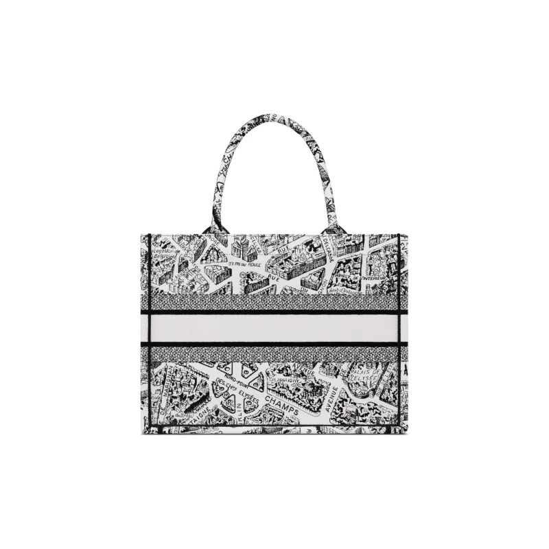 DIOR BookTote Embroidery Tote Bag Shopping Bag Handbag Medium Size Women's White/Black-2