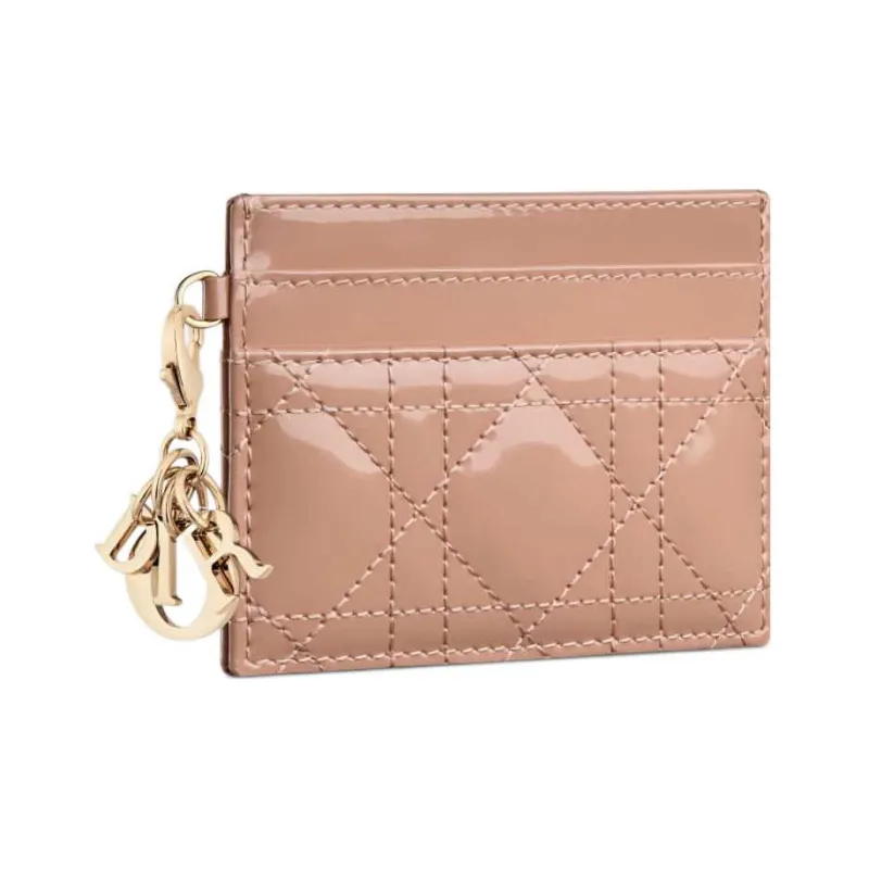 DIOR Lady Dior Patent Leather Calfskin Money Clip Card Holder Card Case Women's Rose Pink-1