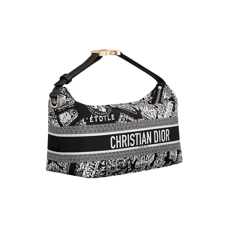DIOR DiorTravel Embroidery Clutch Medium Size Women's Black/White-1