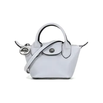 LONGCHAMP Le Pliage Cuir Sheepskin Dumpling Bag, Portable Crossbody Bag, Shoulder Bag Mini Women's Gray