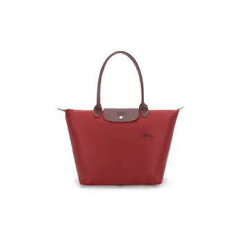LONGCHAMP Le Pliage Green Recycled Canvas With Leather Trim Tote Handbag, Shoulder Bag Women's Red