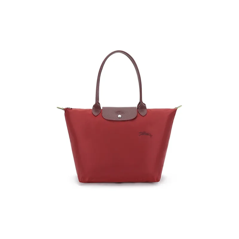 LONGCHAMP Le Pliage Green Recycled Canvas With Leather Trim Tote Handbag, Shoulder Bag Women's Red-0